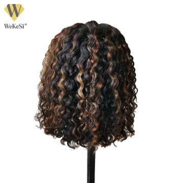 Natrual Black Blonde Highlights Wig Mix Color Deep Wave Curly Pre Plucked HD Transparent Lace Front Raw Virgin Human Hair Wigs