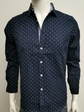 Men's cotton poplin print ls shirt