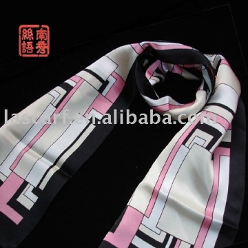 Silk satin printed long scarf in stock