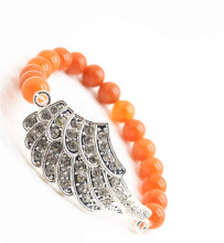 Red Aventurine Gemstone Bracelet with Diamante alloy big wing Piece