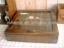 Rustic vintage industry 10 grids wooden storage box with glasses