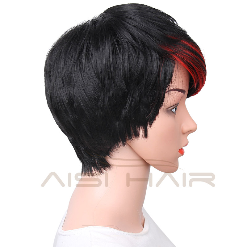 For Women Synthetic Short Style The Best Selling Straight Pixie Cut Wigs Hair With Red Bangs Wig Heat Resistant Fiber