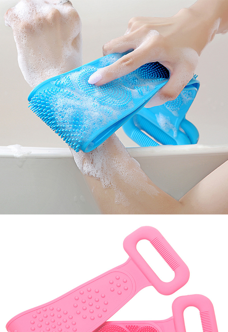 Silicone bath body back brush scrubber bath towel exfoliating belt long handle cleaning scrubbing belt