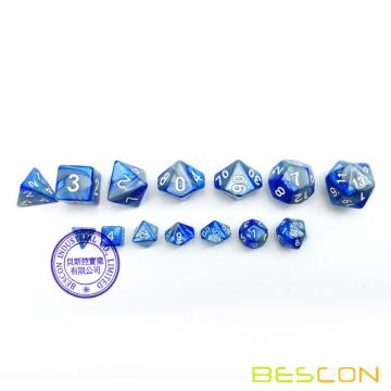 Bescon Mini Gemini Deux Tons Polyédriques RPG Dice Set 10MM, Petit Mini jeu de rôle RPG Jeu Dice Set D4-D20 en Tube, Steelblue