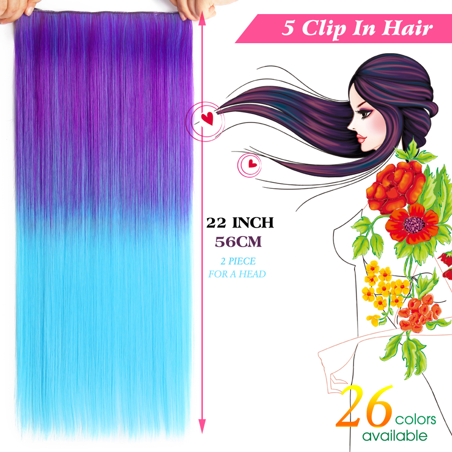 Alileader High Quality Ombre Color Hair 26 Colors Long Soft 5 Clips Clip In Hair Extension Synthetic For Women