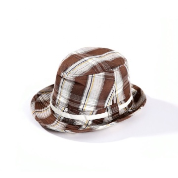 Custom Design Checked Printed Colorful Cotton Fabric Satin Lined Men's Fedora Hats