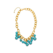 Blue Turquoise Choker Necklace with Gold Chains
