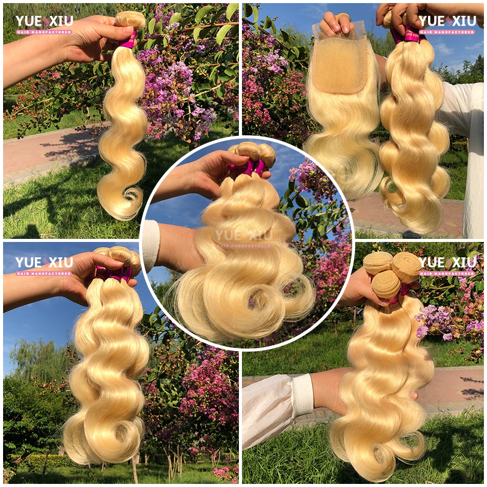 613 Blonde Virgin Human Hair Bundles With Closure, 613 hair color blonde Bundles With Frontal wholesale