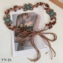 Hand-Woven Beaded Butterfly Waistband Belt for Women