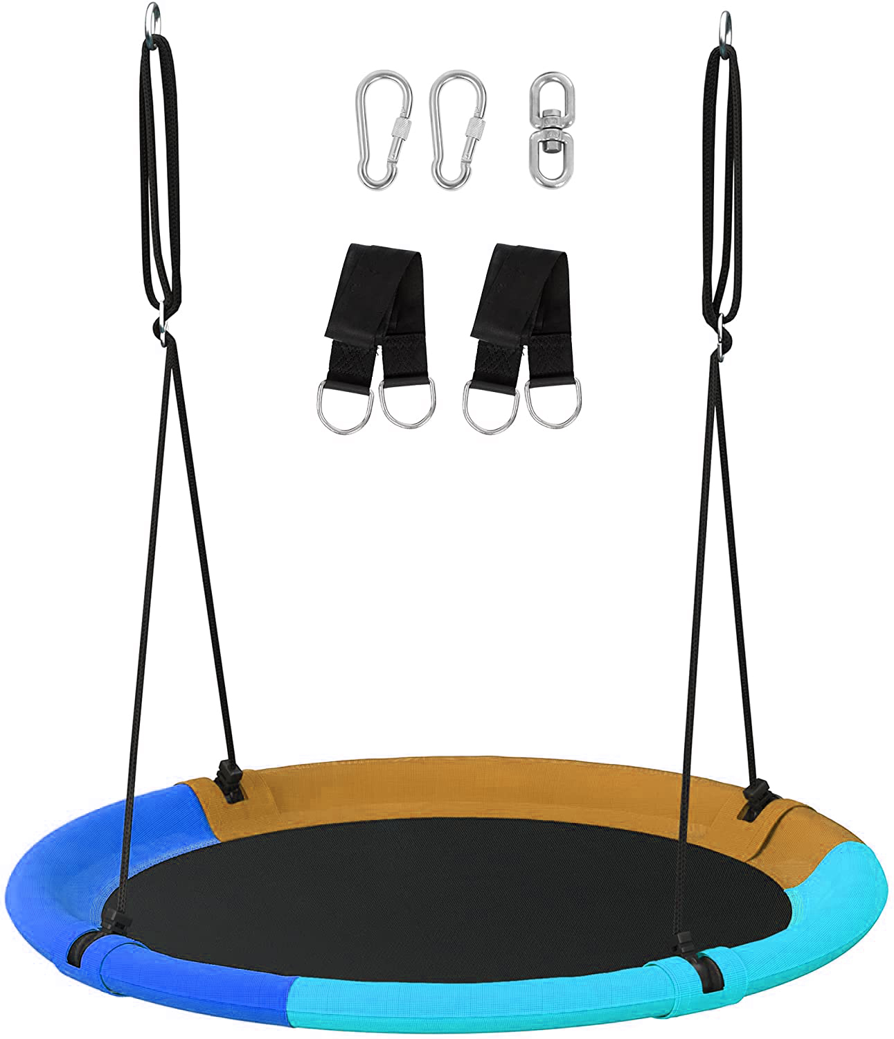 Saucer Tree Swing for Kids, 90cm Outdoor Swing Sets for Backyard, Round Flying Swing Seat with 2 Hanging Straps