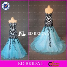 CE807 Fancy Customized Strapless Appliques Black Lace Mermaid Royal Blue Formal Evening Gown