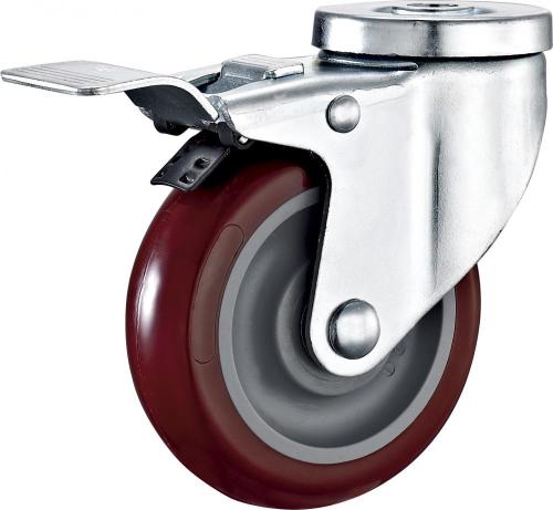 American Medium-Light-Duty Electrophoresis Axle Brake No-Brake PU Annular Ball Bearing Caster Wheel