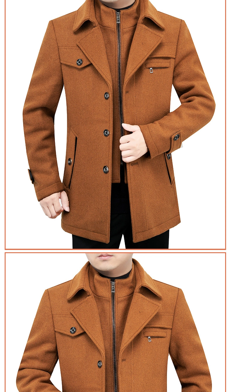 Middle-Aged Wool Men's Thick MID-Length Woolen Jacket