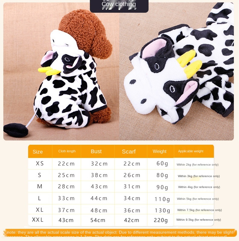 New Teddy Autumn and Winter Pet Clothes Coral Fleece Dog Costume Cartoon Dog Pet Costume