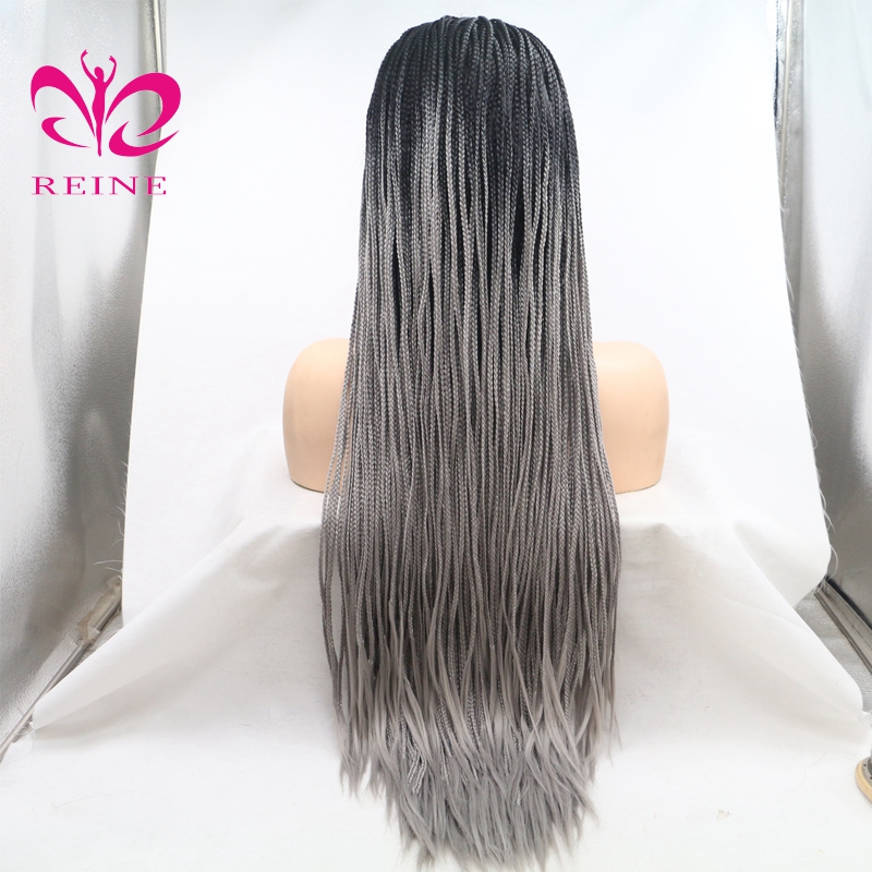 REINE Hot Sexy Natural Braided Wigs Long Braids Full Wigs Synthetic Lace Front Wigs for Black Women Heat Resistant