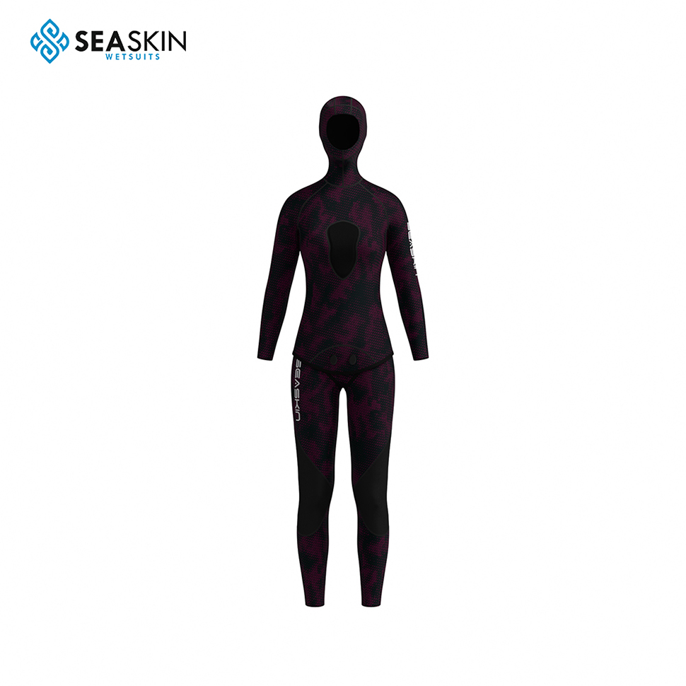 SeaSkin de manga longa de corpo inteiro com capuz de duas peças Camar de traje de mergulho de lança de 7 mm para homens para homens