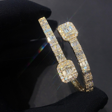 9K Yellow Gold Square Shape Diamond Bangle Bracelet with Lab-Grown Baguette Diamonds