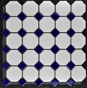 white and blue porcelain mosaic