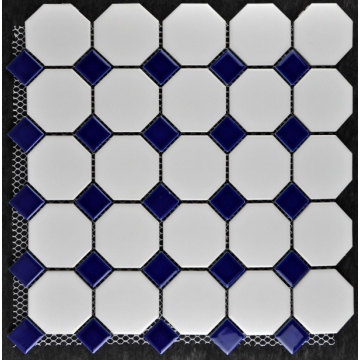 white and blue porcelain mosaic