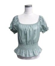 Square Neck Smock Wasit Short Sleeve Blouse