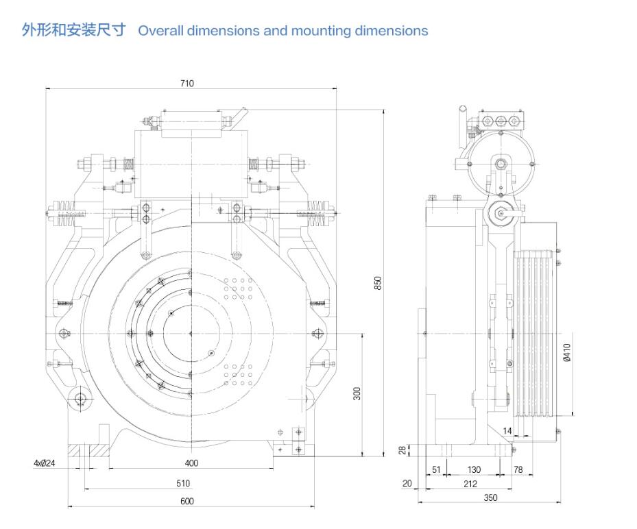 Elevator Gearless Traction Machine 3000kg Shaft Load