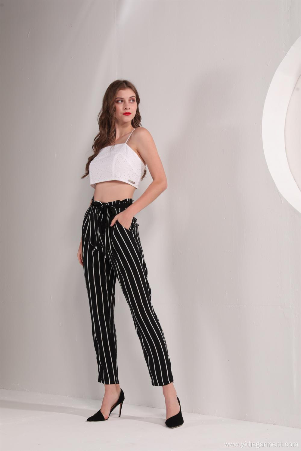 Women's Black and White Stripe Pants