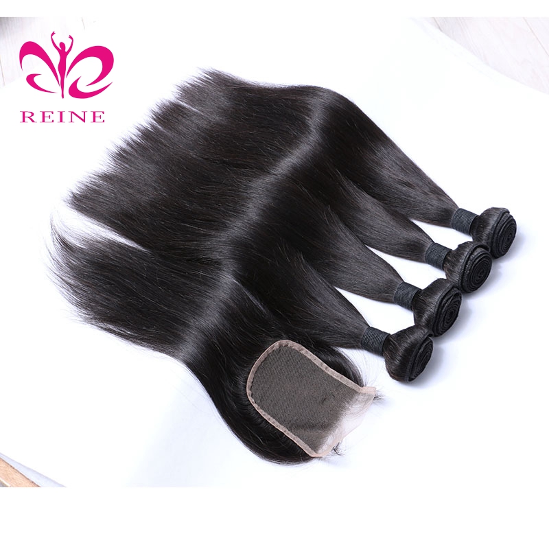 Peruvian Straight With 4*4 Closure 9A Unprocessed Virgin Human Hair Bundles Straight Cuticle Aligned Raw Remy Hair