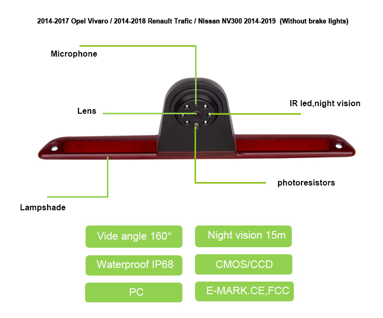 Wide Viewing Angle Stop Lamp Rear View Car Camera for Sprinter van