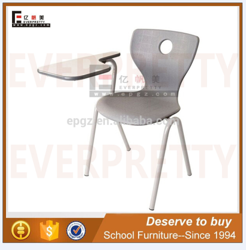 Guangzhou Supplier Plastic PE Chair with Wooden MDF Writing Pad