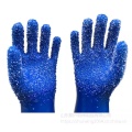 Blue pvc coated gloves with chips on palm