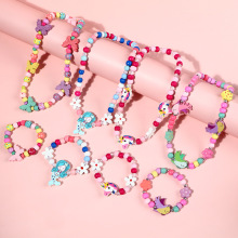 Colorful Butterfly Mermaid Unicorn Beaded Bracelet Necklace Set for Kids