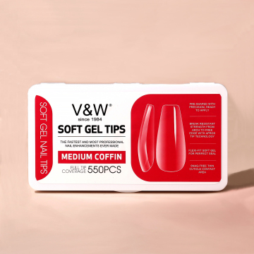 VW 550pcs Clear Full Medium Coffin Nail Tips