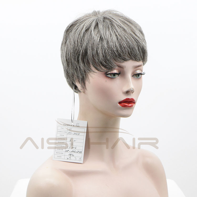 Aisi Hair New Design Cheap Vendor Short Pixie Cut Regular Wave Gray  Brazilian Hair For Black Women Human Hair Wigs