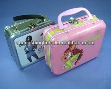Rectangular Metal Lunch Tin box with Handle and Lock, Size 140*120*64 mm(H)