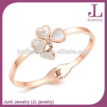 Stainless Steel IP Rose Gold Jewelry Fashion Clover Design Bangle Bracelet