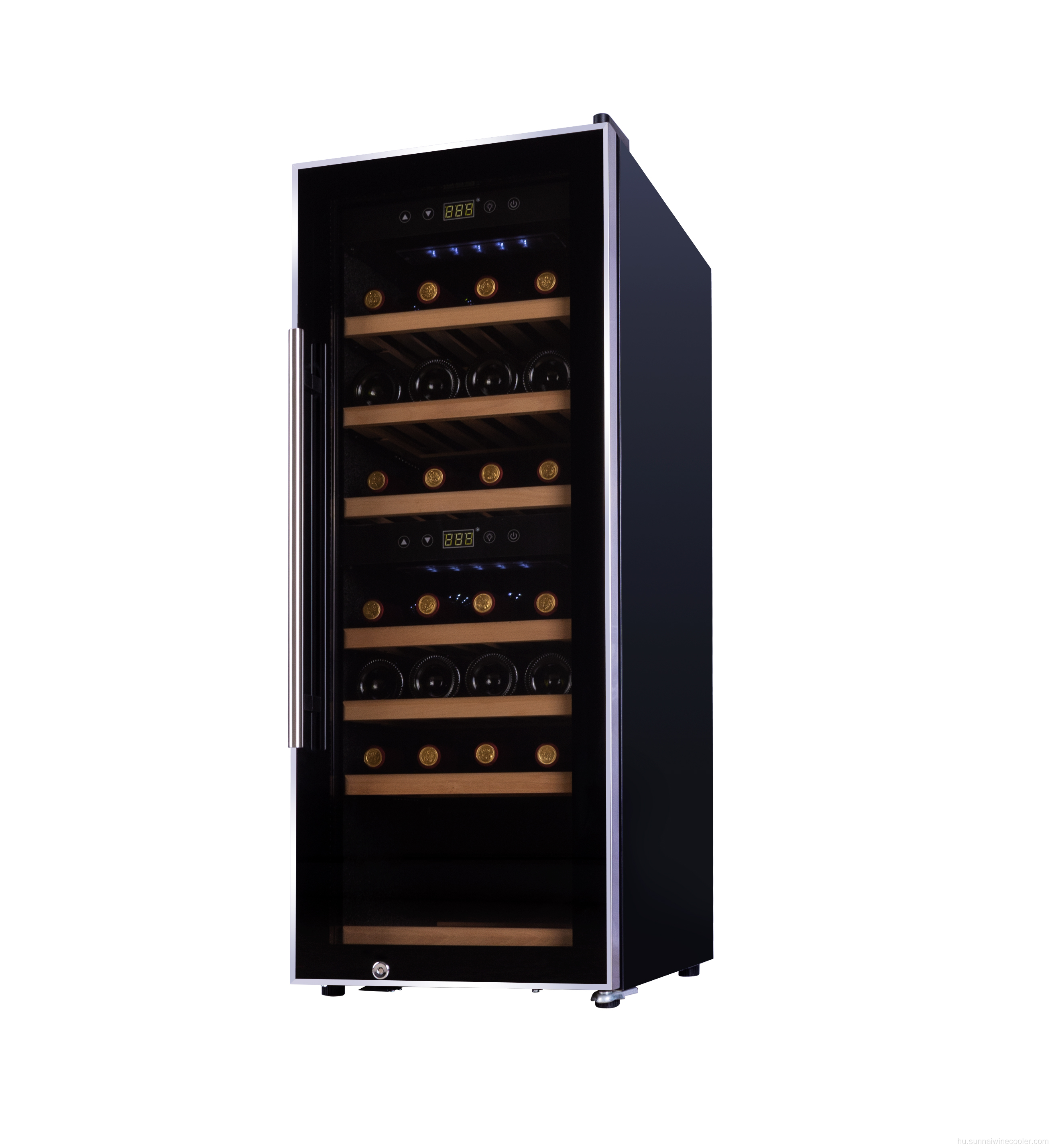 Megjelenítse a polcot és a digitális vezérlő bor hűtőszekrényét