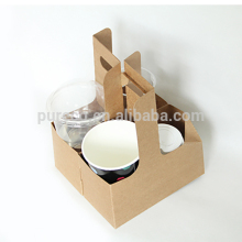 kraft paper board coffee beverage drink cups take away boxes carry trays with handles