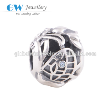 925 Silver Charm Hollow Round Openworking Bead Wholesale Fish Bead