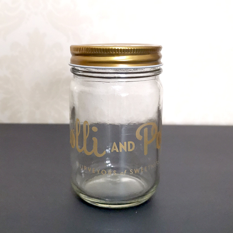 wide mouth 13oz decal round candy sweet mason glass jar with tin metal screw cap