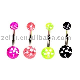 Beautiful print flower UV belly ring body piercing jewelry