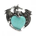 Gemstone Turquoise Heart Alloy Wings Dragon &amp; Pterosaur Stone Pendant Natural Stone Dragon Pendentif pour les bijoux de bricolage Charme