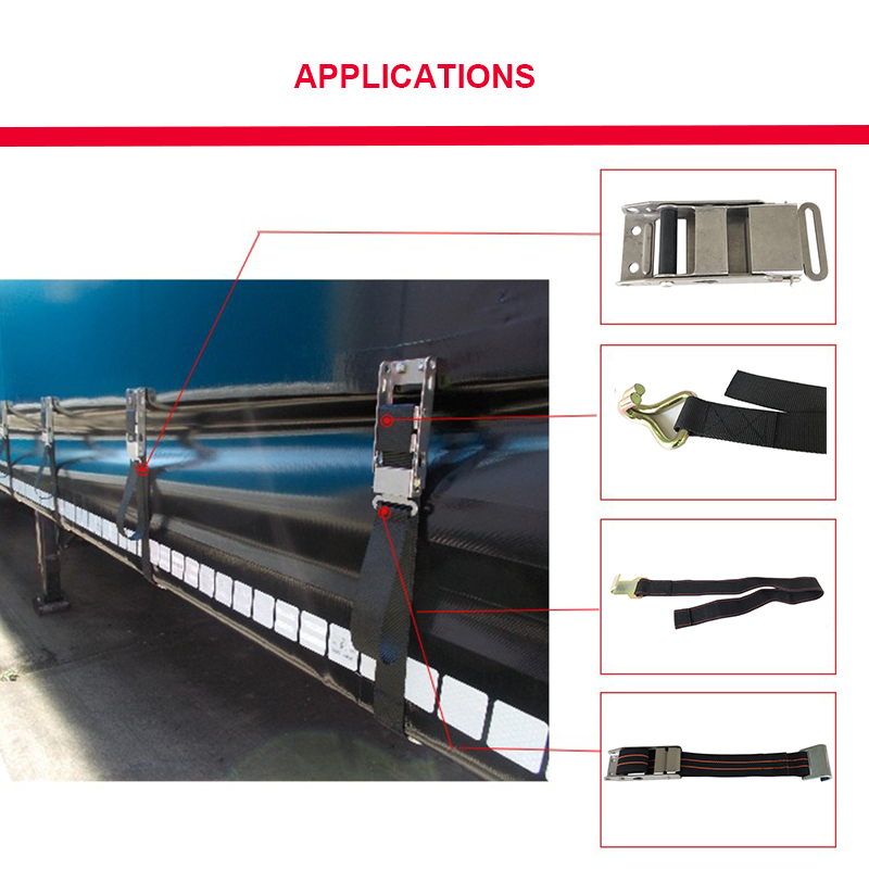 Curtain Side Truck Trailer Pull Down Locking Buckle Strap Fixed End With Combi Hook Steel