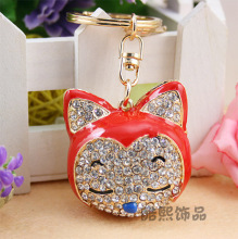 Cartoon fox head crystal Keychain creative gifts birthday promotion rhinestone enamel animal keyring hot selling new design