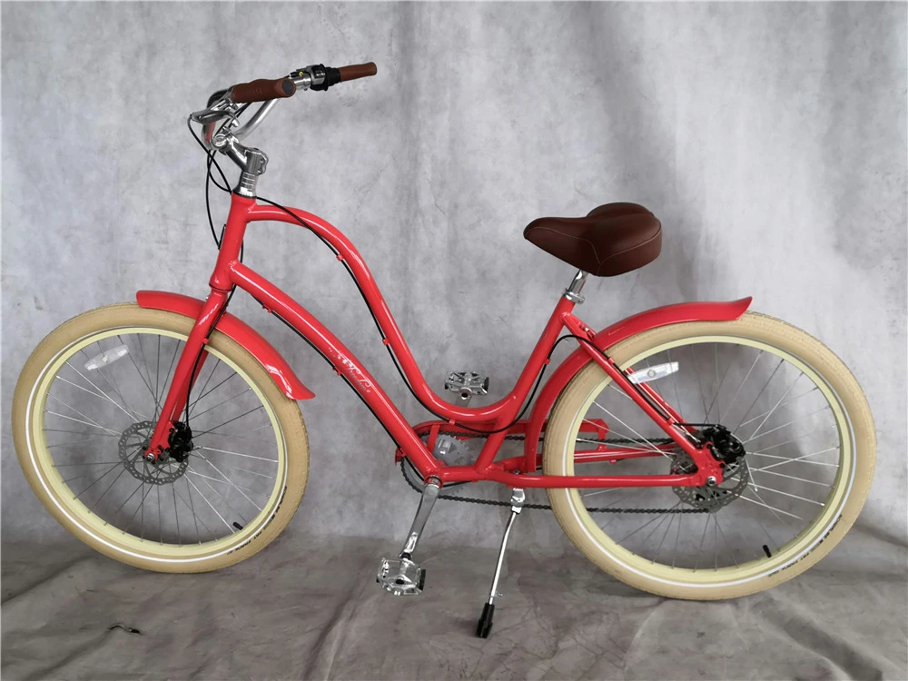 Red Color Aluminum Alloy Frame 6 Speed Factory Directly Sell Lady Beach Cruiser Bike