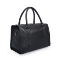 Medium Leather Barrel Bag Boston Bag Black Satchel