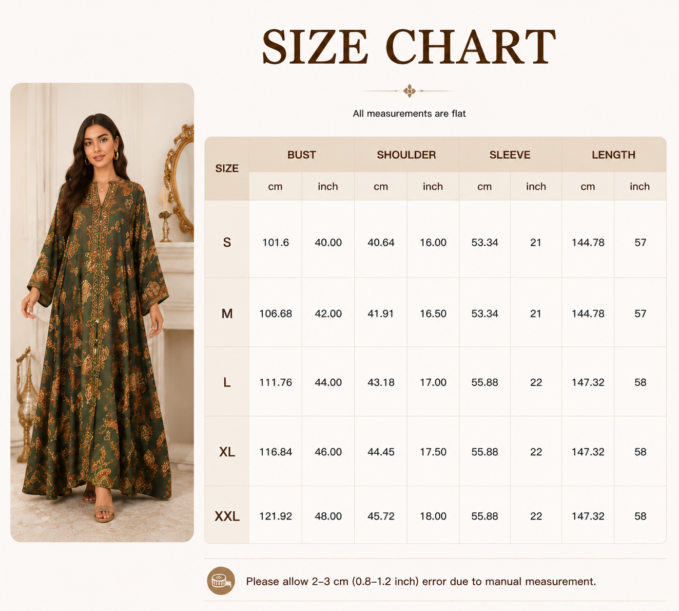 نمای جلوی کافتان عبایا گلدار Floral Kaftan Abaya Front View