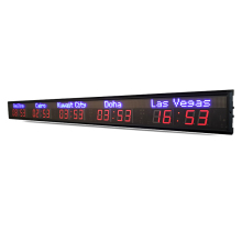 High Quality 5 Time Zone LED Wall Clock - Red and Blue