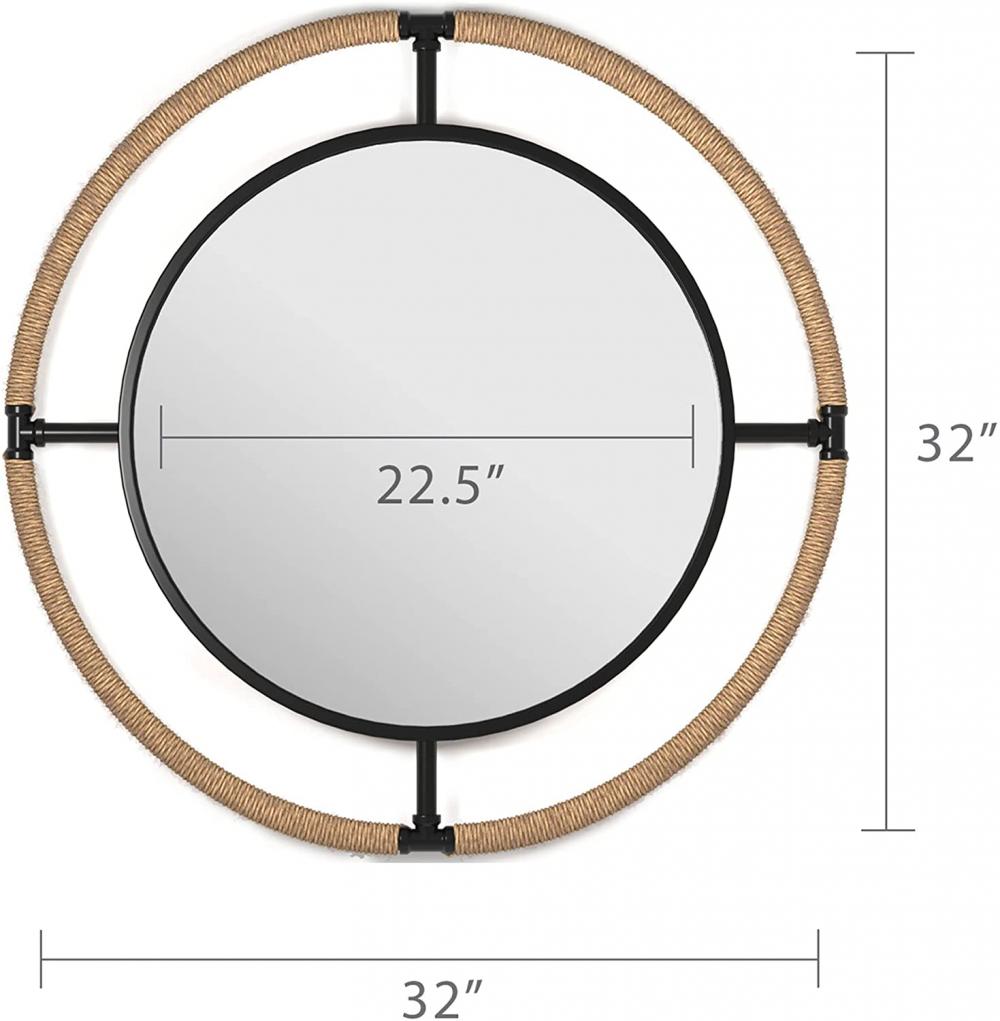 Corde de ferme et miroir rond encadré en métal