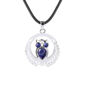 Lapis Lazuli Waterdrop Cabs Silver Owl Pendant Necklace Choker Jewelry