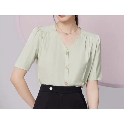 Women's blouses, irregular hem, cutting shirt collar with beading